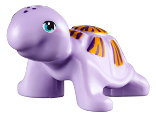 Turtle, Friends Style with Medium Azure Eyes, Dark Purple Spots, Bright Light Orange Shell with Stripes Pattern