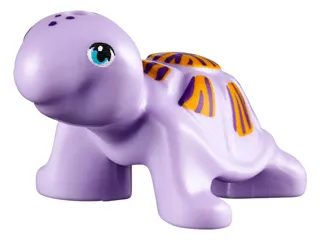 Turtle, Friends Style with Medium Azure Eyes, Dark Purple Spots, Bright Light Orange Shell with Stripes Pattern