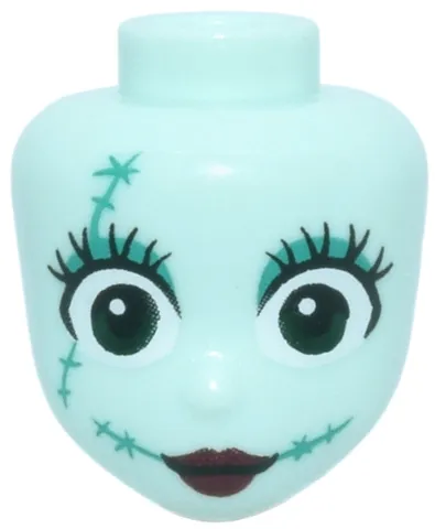 Mini Doll, Head Friends with Long Black Eyelashes, Dark Turquoise Ragdoll Stitches, Scars and Eye Shadow, Dark Green Eyes and Dark Red Lips Pattern