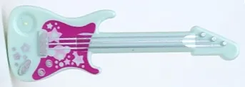 Minifigure, Utensil Musical Instrument, Guitar Electric with Silver Strings, Stars, Bridge, and Output Jack and Magenta Pickguard Pattern