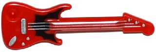 Minifigure, Utensil Musical Instrument, Guitar Electric with Silver Strings, Bridge, and Output Jack and Black Bat Pattern