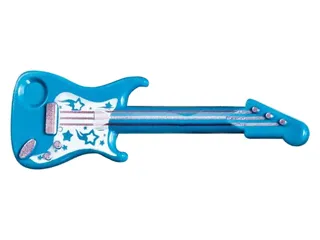 Minifigure, Utensil Musical Instrument, Guitar Electric with Metallic Pink Strings, Bridge, and Output Jack and White Pickguard with Stars Pattern