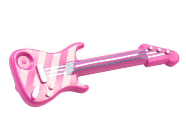 Minifigure, Utensil Musical Instrument, Guitar Electric with Metallic Light Blue Strings, Bridge, and Output Jack and White Diagonal Stripes Pattern
