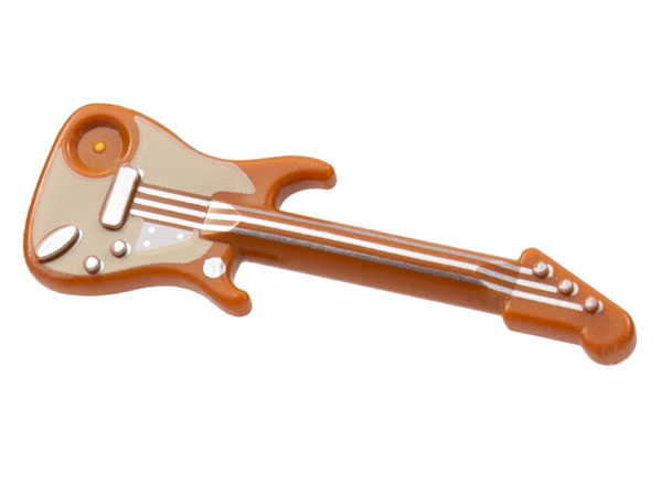 Minifigure, Utensil Musical Instrument, Guitar Electric with Silver Strings, Bridge, and Output Jack and Tan Pickguard Pattern