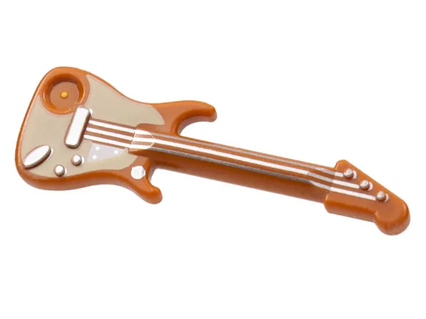 Minifigure, Utensil Musical Instrument, Guitar Electric with Silver Strings, Bridge, and Output Jack and Tan Pickguard Pattern