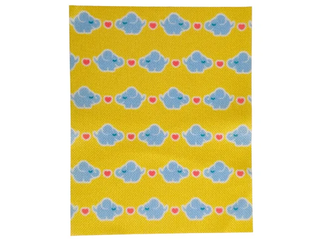 Duplo, Cloth Blanket 8 x 10 cm with Elephants and Hearts on Yellow Background Pattern
