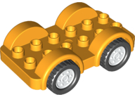 Duplo Car Base 2 x 6 with Black Tires and White Wheels on Fixed Axles