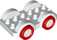 Duplo Car Base 2 x 6 with Red Tires and White Wheels on Fixed Axles
