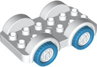 Duplo Car Base 2 x 6 with Dark Azure Tires and White Wheels on Fixed Axles