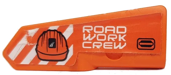 Technic, Panel Fairing #21 Very Small Smooth, Side B with 'ROAD WORK CREW', Construction Helmet and Orange and White Danger Stripes Pattern (Sticker) - Set 42060