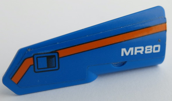 Technic, Panel Fairing #21 Very Small Smooth, Side B with White 'MR80', Orange Stripe, and Black Door Handle Pattern (Sticker) - Set 42071