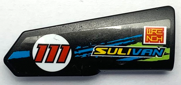 Technic, Panel Fairing #21 Very Small Smooth, Side B with 'SULIVAN', 'WRENCH', Red '111' in Circle and Blue and Lime Stripes Pattern (Sticker) - Set 42103