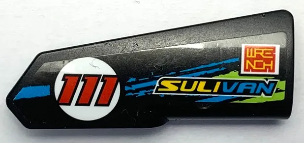 Technic, Panel Fairing #21 Very Small Smooth, Side B with 'SULIVAN', 'WRENCH', Red '111' in Circle and Blue and Lime Stripes Pattern (Sticker) - Set 42103
