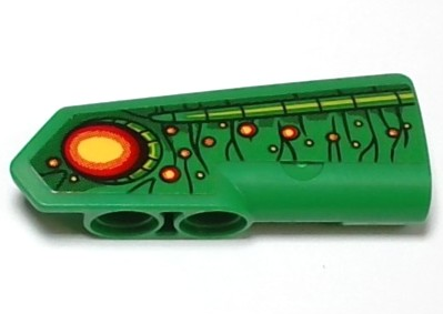 Technic, Panel Fairing #21 Very Small Smooth, Side B with Red and Yellow Nostril and Spots, Lime and Dark Green Scales and Skin Pattern (Sticker) - Set 42149