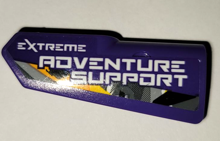 Technic, Panel Fairing #22 Very Small Smooth, Side A with White 'EXTREME ADVENTURE SUPPORT' and Geometric Stripe Pattern (Sticker) - Set 42069