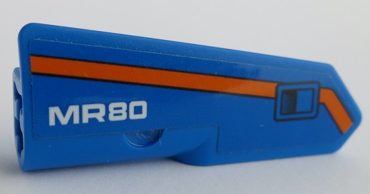 Technic, Panel Fairing #22 Very Small Smooth, Side A with White 'MR80', Orange Stripe, and Black Door Handle Pattern (Sticker) - Set 42071