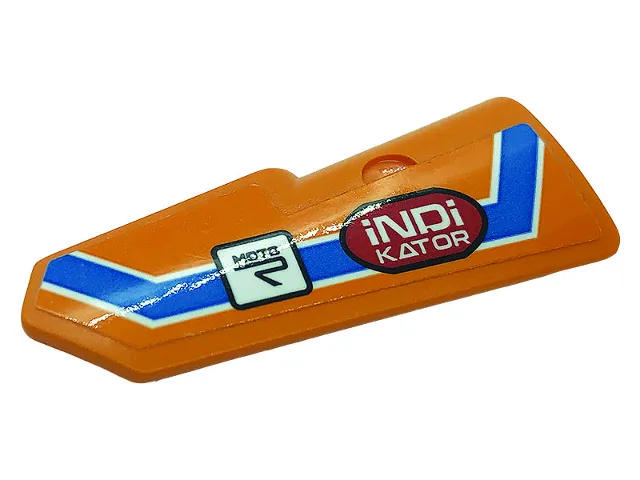 Technic, Panel Fairing #22 Very Small Smooth, Side A with Dark Azure Line, Logos 'MOTO' and 'iNDi KATOR' Pattern (Sticker) - Set 42104