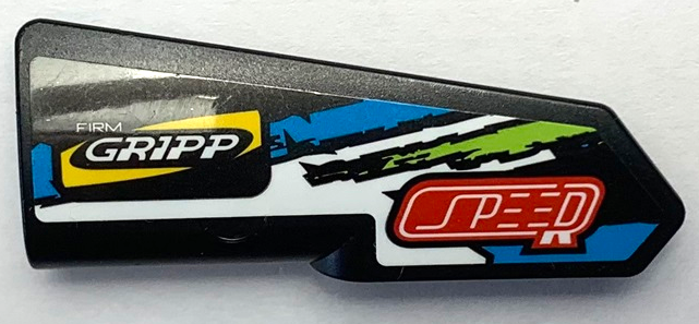 Technic, Panel Fairing #22 Very Small Smooth, Side A with 'SPEED', 'FIRM GRIPP' and Blue, Lime and White Stripes Pattern (Sticker) - Set 42103