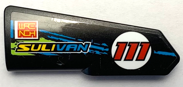 Technic, Panel Fairing #22 Very Small Smooth, Side A with 'SULIVAN', 'WRENCH', Red '111' in Circle and Blue and Lime Stripes Pattern (Sticker) - Set 42103