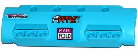 Technic, Panel Curved 11 x 3 with 10 Pin Holes through Panel Surface with 'ROARING MOTORS', 'ACCELE RATE' and 'MANI FOLD' Pattern Left (Stickers) - Set 42050
