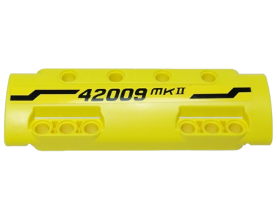 Technic, Panel Curved 11 x 3 with 10 Pin Holes through Panel Surface with Black Angled Stripe and '42009 MKII' Pattern Model Left Side (Sticker) - Set 42009