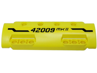 Technic, Panel Curved 11 x 3 with 10 Pin Holes through Panel Surface with Black Angled Stripe and '42009 MKII' Pattern Model Right Side (Sticker) - Set 42009