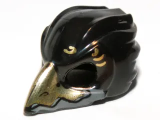 Minifigure, Headgear Mask Bird (Raven) with Gold Beak and Gold Markings Pattern