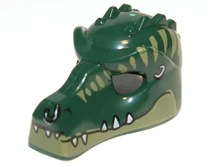 Minifigure, Headgear Mask Crocodile with Teeth, Earrings and Olive Green Stripes Pattern