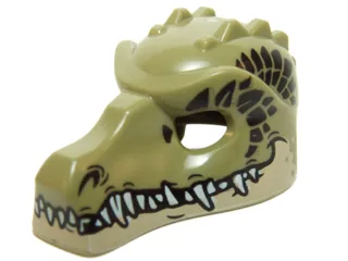 Minifigure, Headgear Mask Crocodile with Teeth, Tan Lower Jaw and Dark Green Scales Pattern