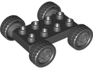 Duplo Car Base 2 x 4 with Fixed Axles, Black Tires, and Dark Bluish Gray Wheels