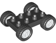 Duplo Car Base 2 x 4 with Fixed Axles, Black Tires, and White Wheels