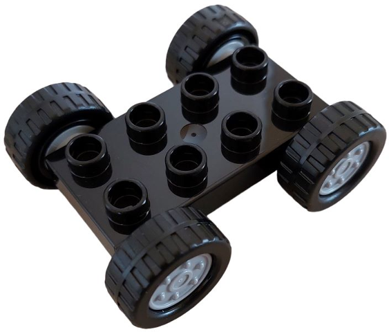 Duplo Car Base 2 x 4 with Fixed Axles, Black Tires and Light Bluish Gray Wheels