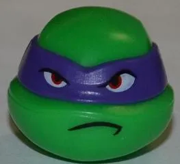 Minifigure, Head, Modified Ninja Turtle with Dark Purple Mask and Frown Pattern (Donatello)
