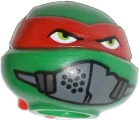 Minifigure, Head, Modified Ninja Turtle with Red Mask and Mouth Muffle Pattern (Raphael)