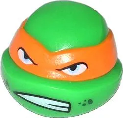 Minifigure, Head, Modified Ninja Turtle with Orange Mask and Scowl Pattern (Michelangelo)