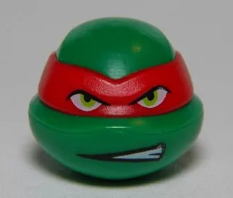 Minifigure, Head, Modified Ninja Turtle with Red Mask and Teeth Showing on One Side Pattern (Raphael)