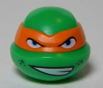 Minifigure, Head, Modified Ninja Turtle with Orange Mask and Sneer Pattern (Michelangelo)