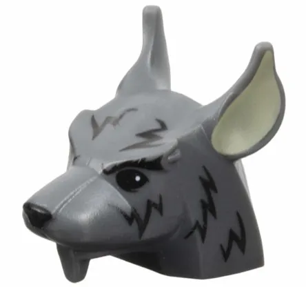 Minifigure, Head, Modified Rat with Black Eyes, Eyebrows, Nose, and Fur Lines, Tan Ears Pattern