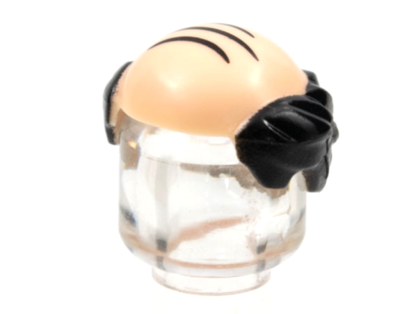 Minifigure, Hair Male Bald Top with Black Short Hair and Combover Lines Pattern