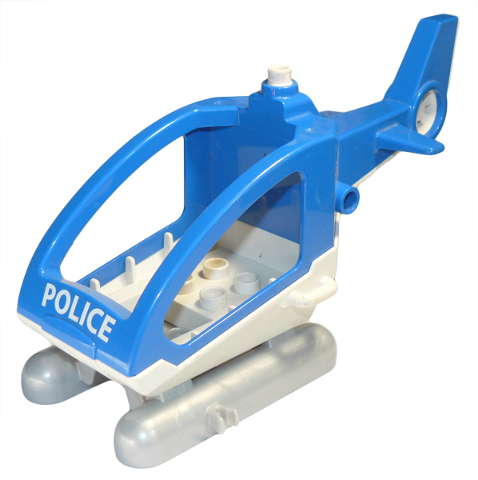 Duplo Helicopter Body Medium with Cabin (Skids not Removable) with White Base and 'POLICE' Pattern, Small Propeller Pin