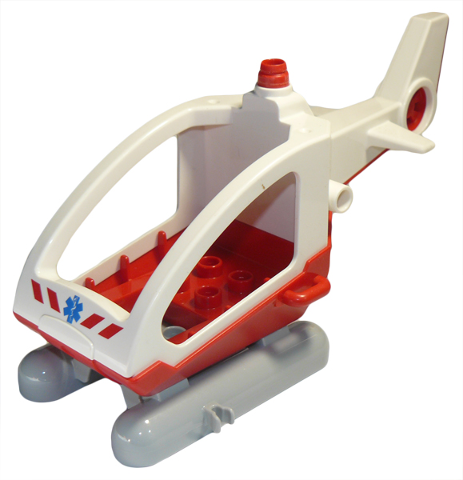 Duplo Helicopter Body Medium with Cabin (Skids not Removable) with Red Base and EMT Star of Life Pattern, Large Propeller Pin