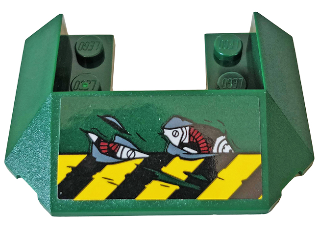 Wedge 6 x 4 Cutout (Train Roof) with 5 Large Bottom Tubes with Black and Yellow Danger Stripes and Red Gears Pattern (Sticker) - Set 76078