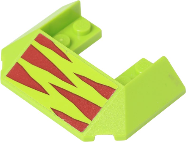 Wedge 6 x 4 Cutout (Train Roof) with 5 Large Bottom Tubes with Dark Red Horizontal Dinosaur Stripes Pattern (Sticker) - Set 75938