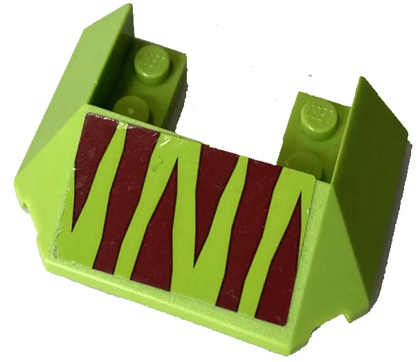 Wedge 6 x 4 Cutout (Train Roof) with 5 Large Bottom Tubes with Dark Red Vertical Dinosaur Stripes Pattern (Sticker) - Set 75938