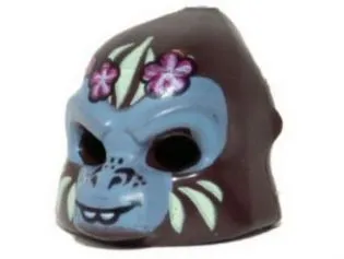 Minifigure, Headgear Mask Gorilla with Gray Face, Light Yellow Face Paint and Pink Flowers Pattern