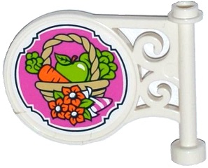 Road Sign Round on Pole with Flat Top Attachment with Carrot and Apple in Basket and Flowers Pattern on Both Sides (Stickers) - Set 41108