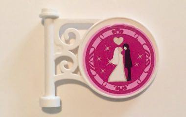 Road Sign Round on Pole with Flat Top Attachment with Bride and Groom and Silver Heart on Magenta Background Pattern (Sticker) - Set 41058
