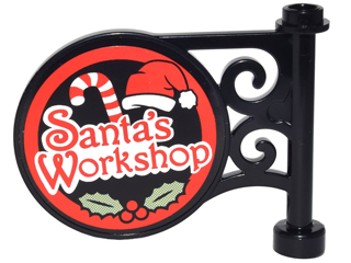 Road Sign Round on Pole with Flat Top Attachment with 'Santa's Workshop', Candy Cane, Santa Hat and Holly Pattern on Both Sides (Stickers) - Set 10245