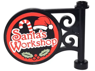 Road Sign Round on Pole with Flat Top Attachment with 'Santa's Workshop', Candy Cane, Santa Hat and Holly Pattern on Both Sides (Stickers) - Set 10245