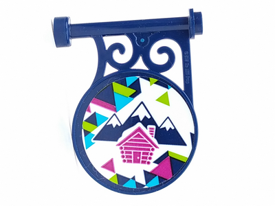 Road Sign Round on Pole with Flat Top Attachment with Mountains and Cabin Pattern on Both Sides (Stickers) - Set 41323